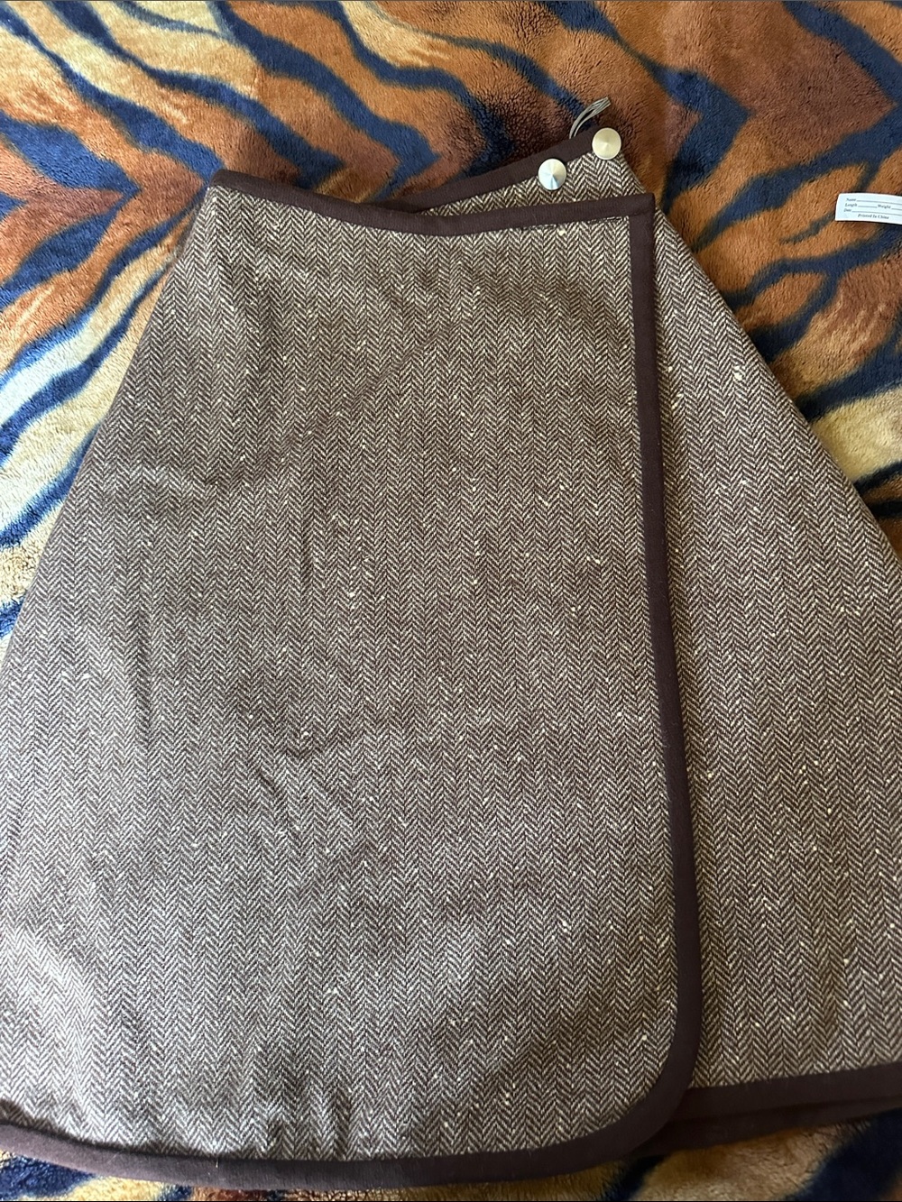 Brown Herringbone A-Line Wrap Skirt